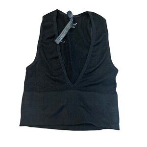 Urban Outfitters Ribbed Crop Top V Neck Black Small